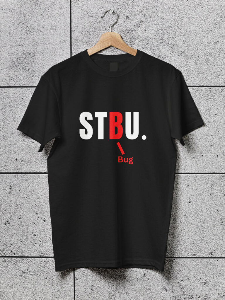 shut the bug up black geek tshirt