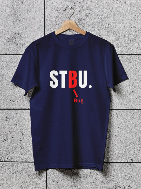shut the bug up royal blue geek tshirt
