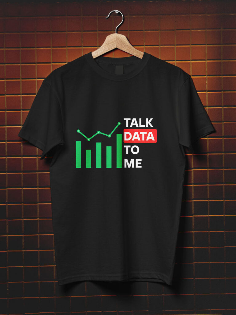 talk data to me royal blue data analytics black tshirt