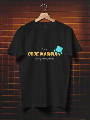 I-am-a-code-magician-with-imposter-syndrome-black-coding-tshirt