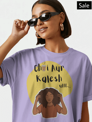 chai aur kalesh girls oversized tshirt lavender