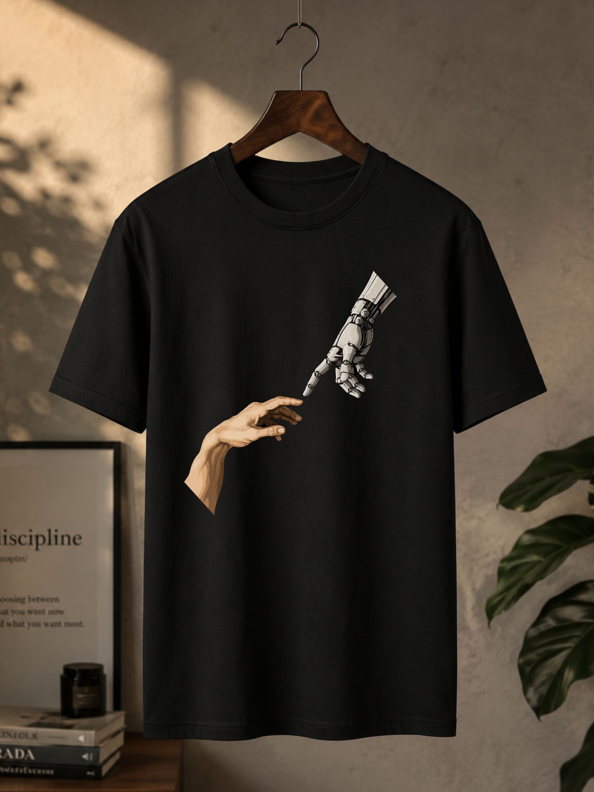Adam Hand Meeting Robot Hand | Unisex AI Geek Tshirt - Image 2